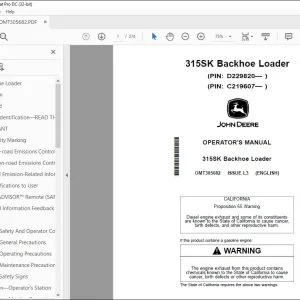 John Deere 315SK Backhoe Loader Operator's Manual OMT305682 PDF