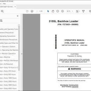 John Deere 315SL Loader Operator's Manual OMT358715X19 PDF