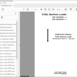 John Deere 315SL Backhoe Loader Operator's Manual OMT460881X019 PDF