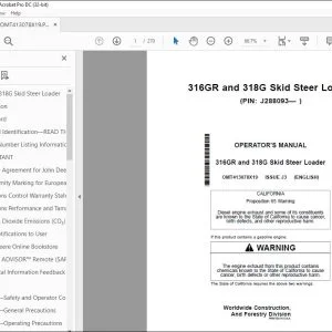 John Deere 316GR & 318G Skid Steer Loader Operator's Manual OMT413078X19 PDF