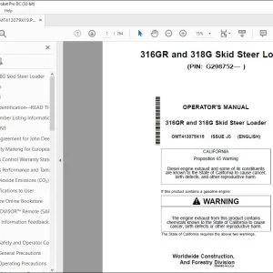 John Deere 316GR & 318G Loader Operator's Manual OMT413079X19 PDF