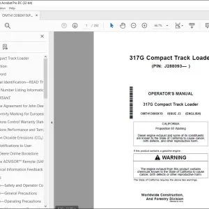 John Deere 317G Loader Operator's Manual OMT413080X19 PDF