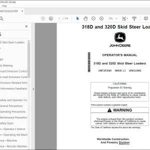John Deere 318D & 320D Loader Operator's Manual OMT253020 PDF