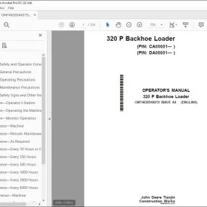 John Deere 320 P Backhoe Loader Operator's Manual OMT483854X019 PDF