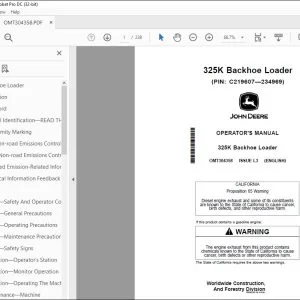 John Deere 325K Backhoe Loader Operator's Manual OMT304358 PDF