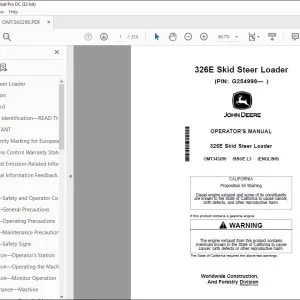 John Deere 326E Loader Operator's Manual OMT343290 PDF