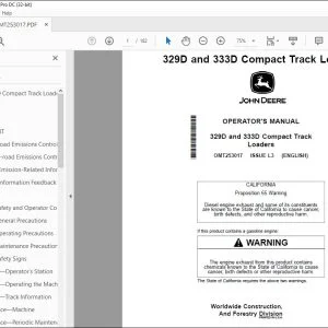 John Deere 329D & 333D Track Loaders Operator's Manual OMT253017 PDF