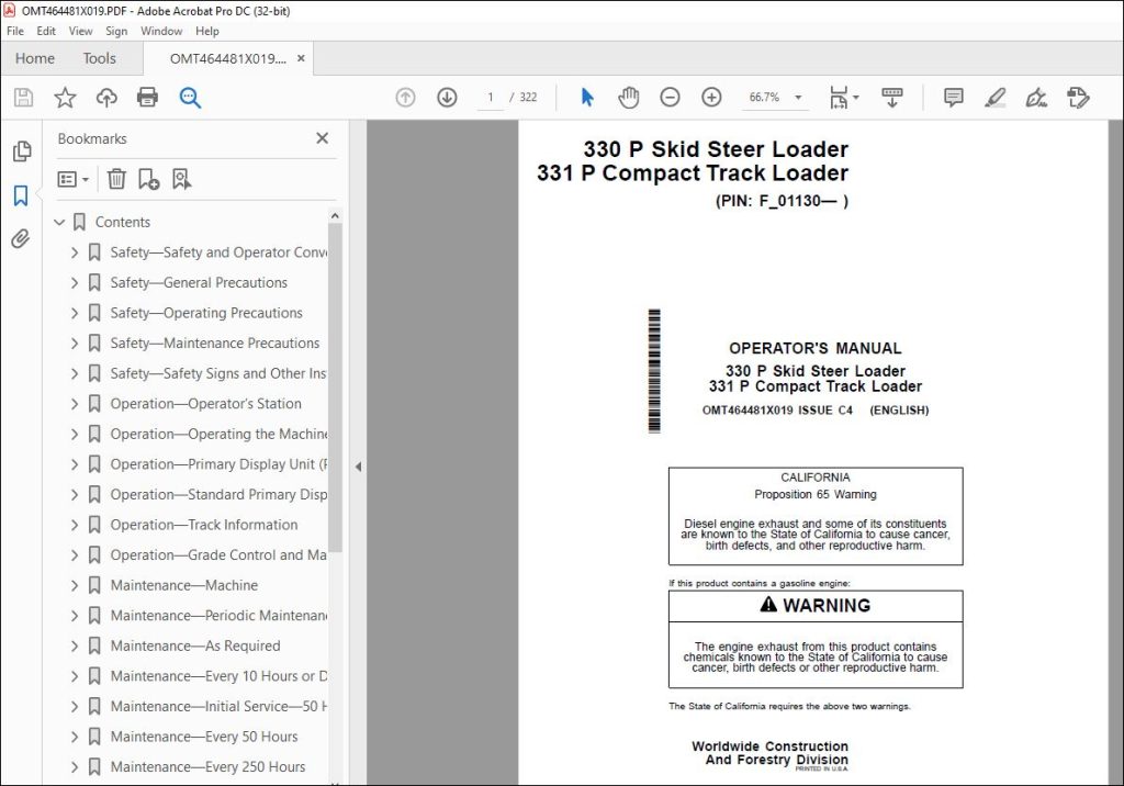 John Deere 330 P Skid Steer 331 P Compact Track Operator's Manual PDF ...