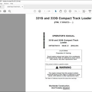 John Deere 331G & 333G Loader Operator's Manual OMT362754X19 PDF