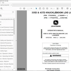 John Deere 335D & 437D LOG LOADERS Operator's Manual OMT247282 PDF