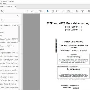 John Deere 337E & 437E Loaders Operator's Manual OMT433263X019 PDF