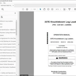John Deere 337E LogLoaders Operator's Manual OMT436159X019 PDF