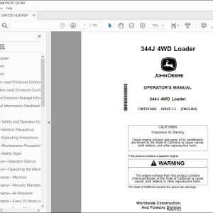 John Deere 344J 4WD Loader Operator's Manual OMT251428 - PDF DOWNLOAD