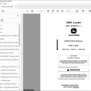 John Deere 344K Loader Operator's Manual OMT313329 - PDF DOWNLOAD