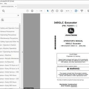 John Deere 345GLC Excavator Operator's Manual OMT410225X19 PDF
