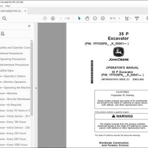 John Deere 35 P Excavator Operator's Manual - PDF DOWNLOAD