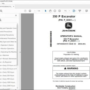 John Deere 350 P Excavator Operator's Manual OMT453664X019 - PDF DOWNLOAD