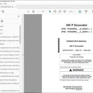 John Deere 350 P Excavator Operator's Manual OMT499743X019 PDF
