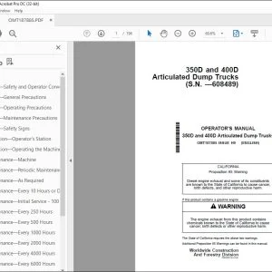 John Deere 350D & 400D Articulated Dump Truck Operation Manual PDF