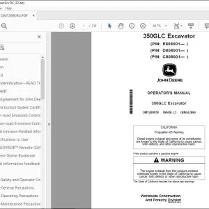John Deere 350GLC Excavator Operator's Manual OMT289050 - PDF DOWNLOAD