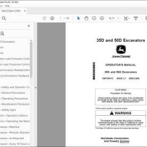 John Deere 35D & 50D Excavators Operator's Manual OMT209413 PDF