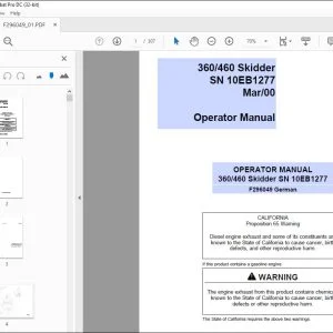 John Deere 360/460 Schlepper Bedienungs & Wartungshandbuch F296049 PDF