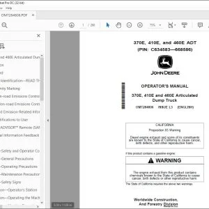 John Deere 370E, 410E & 460E Dump Truck Operator's Manual OMT284806 PDF