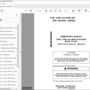 John Deere 370E, 410E & 460E Dump Trucks Operator's Manual OMT331714X19 PDF