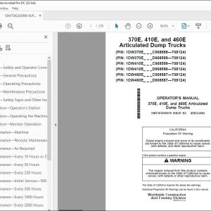 John Deere 370E, 410E & 460E Dump Trucks Operator's Manual PDF