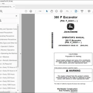 John Deere 380 P Excavator Operator's Manual OMT453665X019 - PDF DOWNLOAD