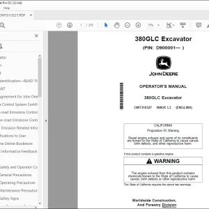 John Deere 380GLC Excavator Operator's Manual OMT310327 - PDF DOWNLOAD
