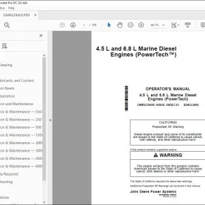 John Deere 4.5 L & 6.8 L Marine Diesel Engines Operator's Manual PDF