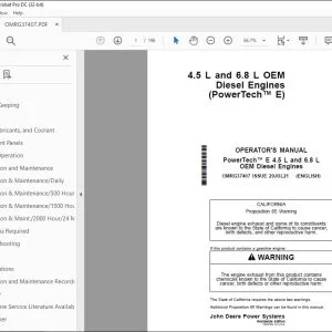 John Deere 4.5 L & 6.8 L OEM Engines PowerTech™ E Operator's Manual PDF