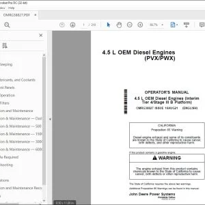 John Deere 4.5 L OEM Diesel Engines (PVX / PWX) Operator's Manual PDF