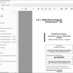 John Deere 4.5 L OEM  Engines (PowerTech™ M) Operator's Manual PDF