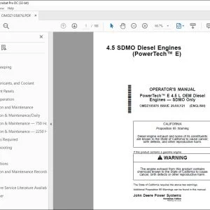 John Deere 4.5 SDMO Diesel Engines Operator's Manual OMDZ105876 PDF