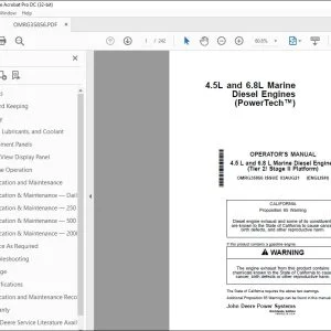 John Deere 4.5L & 6.8L Marine Diesel Engines Operator's Manual PDF