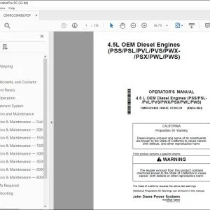 John Deere 4.5L OEM Engines (PSS/PSL/PVL/PVS/PWX-/PSX/PWL/PWS) Operator's Manual PDF