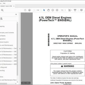 John Deere 4.5L OEM Engines (PowerTech™ EWS\EWL) Operator's Manual PDF