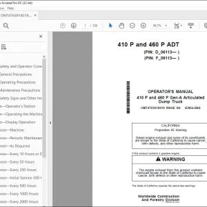John Deere 410 P & 460 P Gen-A Dump Truck Operator's Manual PDF