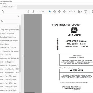 John Deere 410G Backhoe Loader Operator's Manual OMT201153 PDF