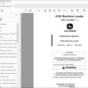 John Deere 410K Backhoe Loader Operator's Manual OMT281952 PDF