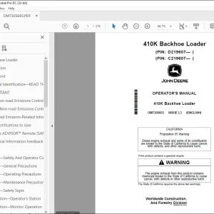 John Deere 410K Backhoe Loader Operator's Manual OMT305693 PDF