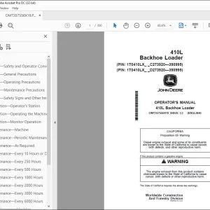 John Deere 410L Backhoe Loader Operator's Manual OMT357556X19 PDF