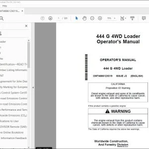 John Deere 444 G 4WD Loader Operator's Manual OMT488612X019 PDF