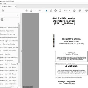 John Deere 444 P 4WD Loader Operator's Manual OMT483916X019 PDF