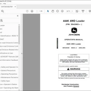 John Deere 444K 4WD Loader Operator's Manual OMT260588 - PDF DOWNLOAD