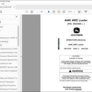 John Deere 444K 4WD Loader Operator's Manual OMT275687 - PDF DOWNLOAD
