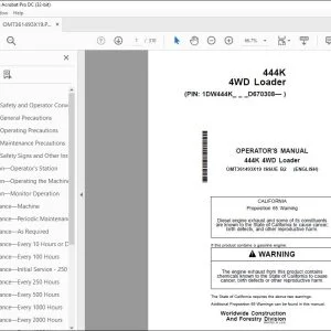 John Deere 444K 4WD Loader Operator's Manual OMT361493X19 PDF