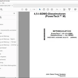 John Deere 4,5-l-SDMO-Dieselmotoren (PowerTech™ M) BETRIEBSANLEITUNG OMDZ105872 PDF